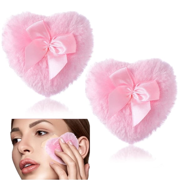 Vjnyvs 2Pcs Soft Heart Shaped Fluffy Powder Puff Set Washable Makeup Foundation Tool