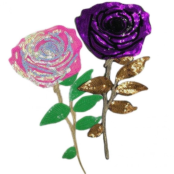 Vjnyvs 2pcs Floral Patch Large Purple Roses Suquins Flower Patches Diy Women Embroidery Iron On Patches For Clothing Applique Stickers