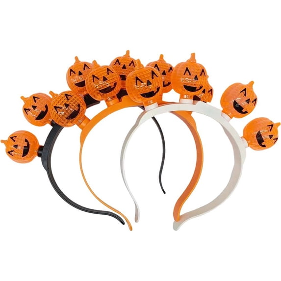 Vjnyvs 3 Pack Light Up Pumpkin Ghost Headband LED Halloween Hair Hoop Accessories
