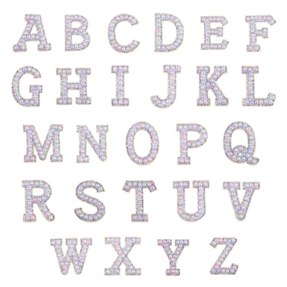 Vjnyvs 3D Pearl Rhinestone Letter Patches 26PCS Iron On DIY Alphabet Patches