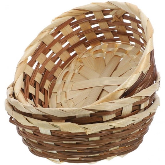 Vjnyvs 3pcs Bamboo Woven Egg Baskets Round Gift Baskets Food Serving Tray Picnic Fruit Container for Kitchen Restaurant Display