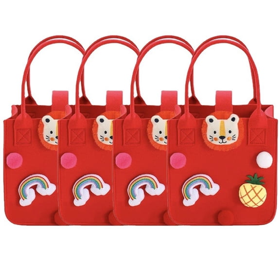 Vjnyvs 4 Pcs Reusable Cartoon Felt Tote Bags Shopping Gift Bags with Handles