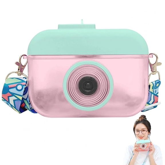 Vjnyvs 400ml Camera Modelling Water Bottle with Straw and Shoulder Strap