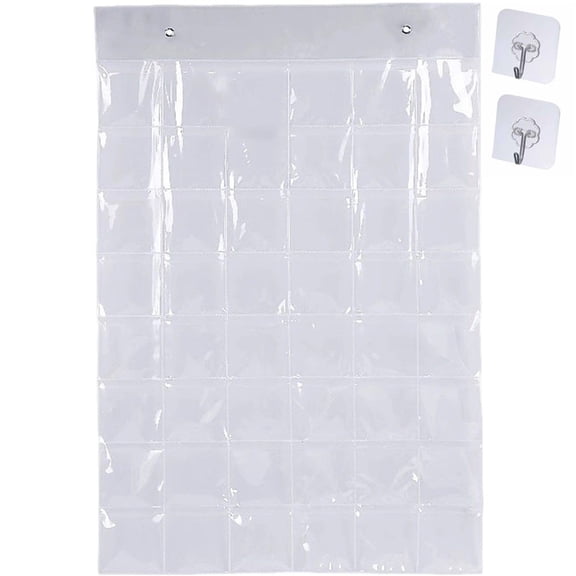 Vjnyvs 48 Compartments DIY Badge Display Bag Badge Display Protection Bag Transparent Lapel Buttons Collection Holders with 2 Hooks