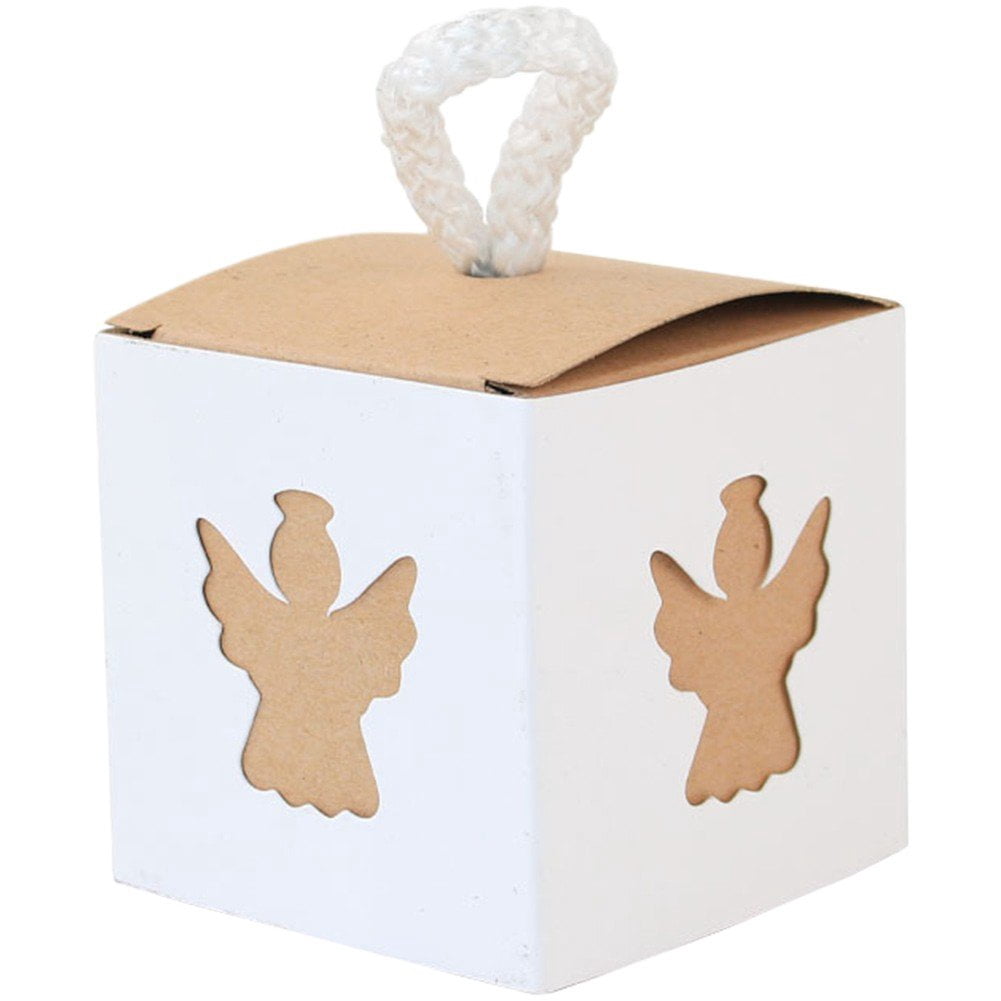Vjnyvs 50pcs Candy Treat Box First Communion Christening Decor Baptism Favor Boxes Laser Cut Hollow Angel Favor Gift Box for Wedding Baby Shower Party