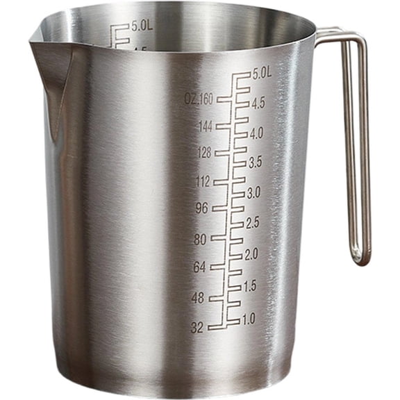 Vjnyvs 5L Measuring Jug Stainless Steel Thicken Measuring Cup Milk Frothing Pitcher Large Mouth Graduated Beakers with Handle and Scale, Milk Jug for Kitchen Bar