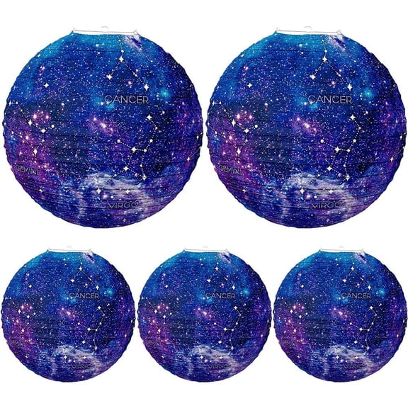 Vjnyvs 5Pcs/Set Planets Galaxy Theme Paper Lanterns Outer Space Hanging Paper Lantern Starry Sky Lanterns Decoration for Party