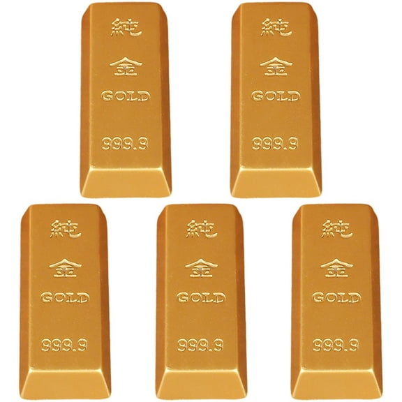 Vjnyvs 5pcs Fake Gold Bar Desktop Ornament Simulation Gold Brick Model Props Realistic Bullion Prop for Shooting