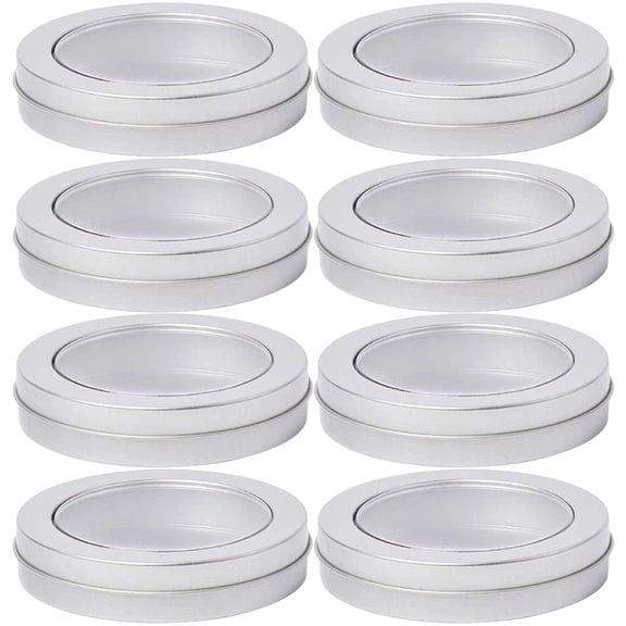 Vjnyvs 8 Pack Round Tinplate Candy Boxes with Clear Window, Decorative Cookie Storage Canisters
