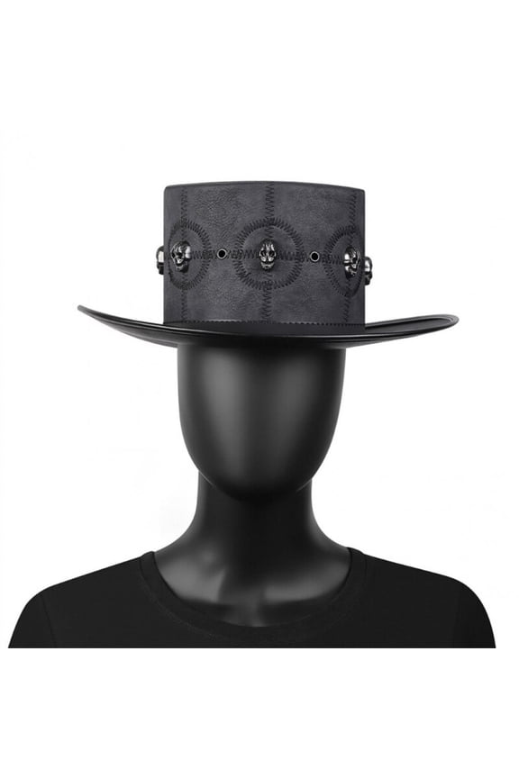 Adults Top Hat Plumepunk Hat with Skull Ornaments Black Steampunk Cylinder Headgear Carnival Halloween Party Accessory