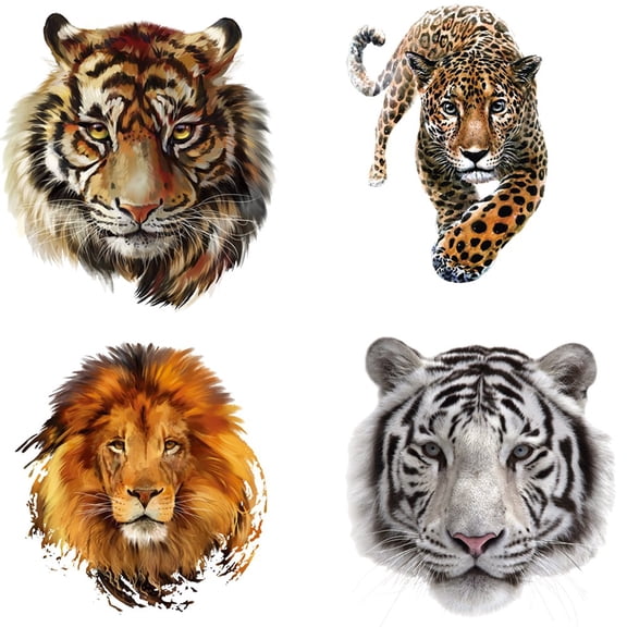 Vjnyvs Animals Iron on Patches 4PCS Tiger Lion Leopard Heat Transfer Stickers