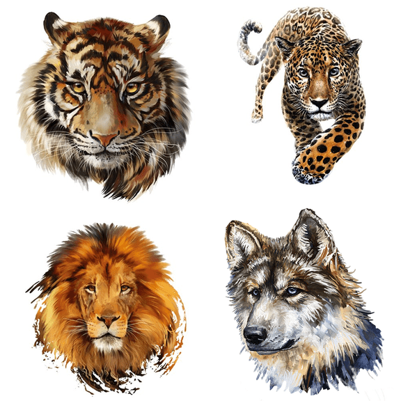 Vjnyvs Animals Iron on Patches 4PCS Tiger Lion Leopard Heat Transfer Stickers