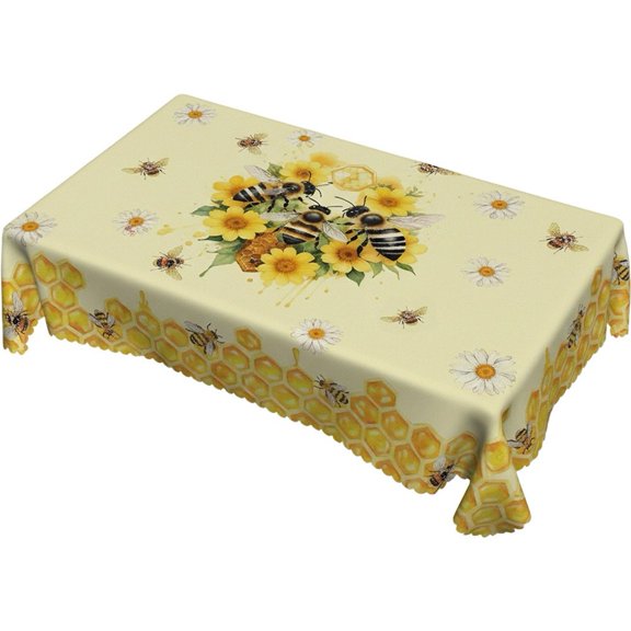 Vjnyvs Bee Printed Tablecloth Wedding Party Decor Washable Summer Floral Bee Hive Daisy Rectangle Table Cover for Kitchen Dining Table Farmhouse Picnic