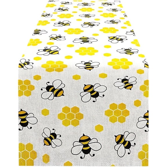 Vjnyvs Bee Table Runner Honeycomb Hexagon Geometric Print Daisy Flowers Wild Animal Garden Farmhouse Spring Summer Dining Table Decor Recturable Runner
