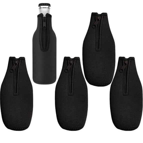 Vjnyvs Beer Bottle Cooler, 5Pack 12 Oz Insulated Neoprene Collapsible Zipper Bottle Sleeve Case Carry Case for Keeping Your Beverage Beer Soft Drink Chilled Water for a Extended Period of Time