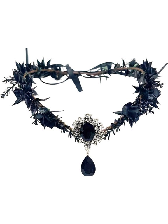 Black Elf Headband, Gothic Floral Crown with Pendant for Parties,1 Piece
