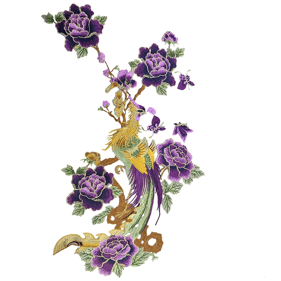 Vjnyvs Bouquet Craft Patch Embroidered Peony Flower Floral Applique Iron-on Sew-on Embroidered Patch Phoenix Bird Motif Applique