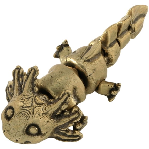Vjnyvs Brass Axolotl Figurine with Movable Joints, 3D Mexican Salamander Desktop Ornament for Collectors