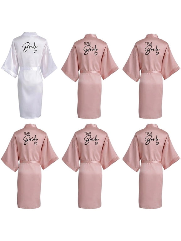 Bridesmaid 6 Matching Satin Robes for Women Bride Bridesmaids Kimono Style Robes for Bridal Shower, Bachelorette Wedding Morning