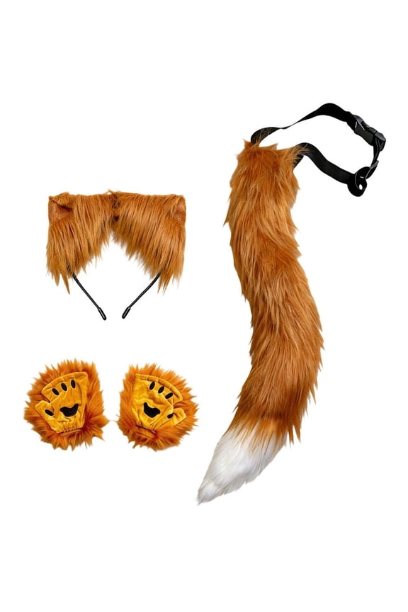 Brown Wolf Fox Headband Set 3Pcs with Ears Tail Gloves