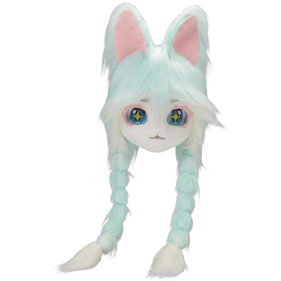 Vjnyvs Bunny Headwear Animal Rabbit Head Plush Hat for Easter Halloween Party