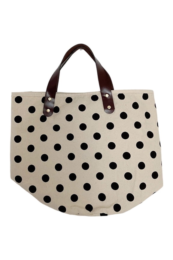 Canvas Bucket Tote,Korean Style Large Capacity Handbag,Polka Dot Shopping Bag, Mommy Bag for Work Travel
