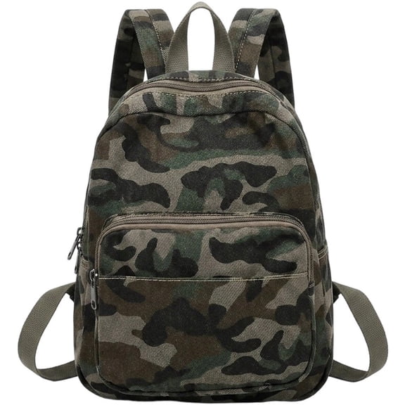 Vjnyvs Canvas Camouflage Backpack, Large Capacity Travel Hiking Rucksack for Outdoor Sports, Camo Green, 1 Pack