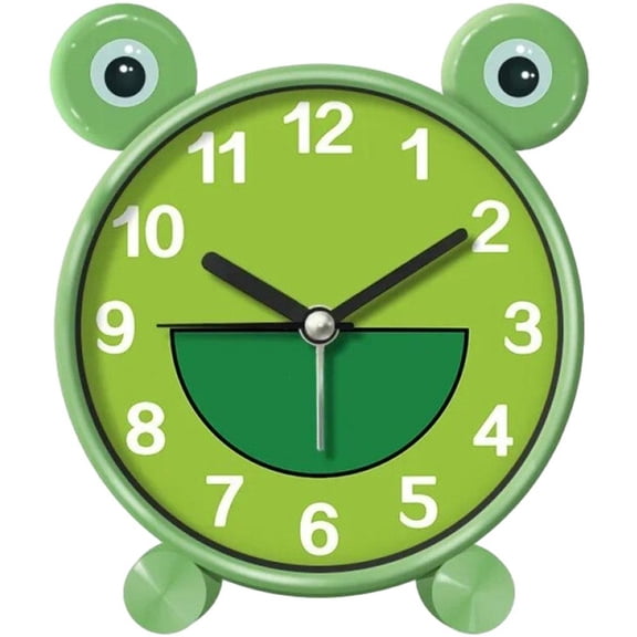 Vjnyvs Cartoon Frog Silent Alarm Clock Non-Ticking Round Bedside Clock