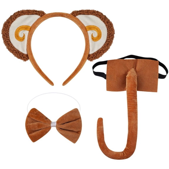 Vjnyvs Cartoon Monkey Ears Shape Headband Set with Tail and Bow Tie for Events