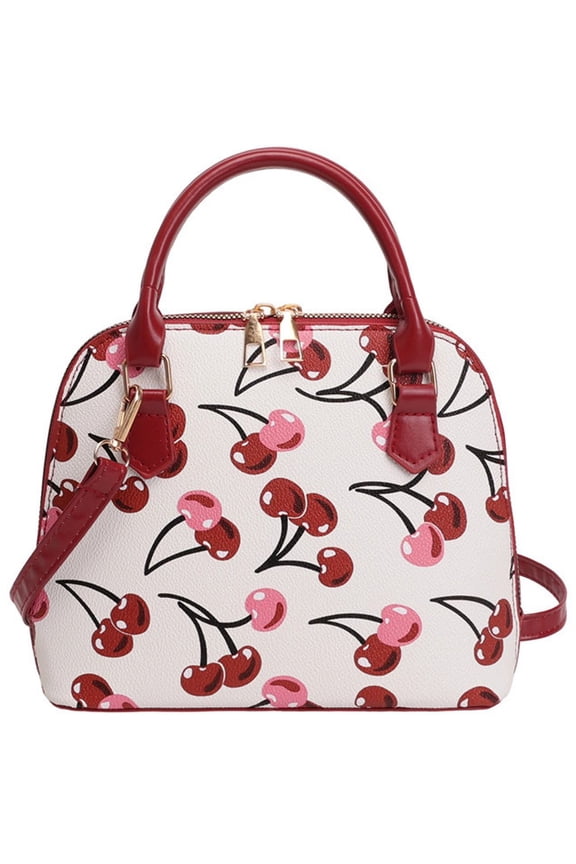 Cherry Print PU Leather Shoulder Bag for Women,Shell Top Handle Crossbody Shoulder Bag Sweet Tote Bag Handbag for Daily Use