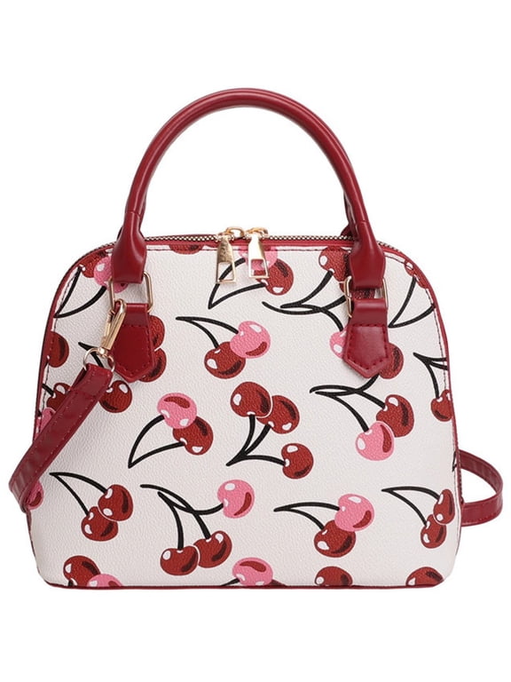 Cherry Print PU Leather Shoulder Bag for Women,Shell Top Handle Crossbody Shoulder Bag Sweet Tote Bag Handbag for Daily Use