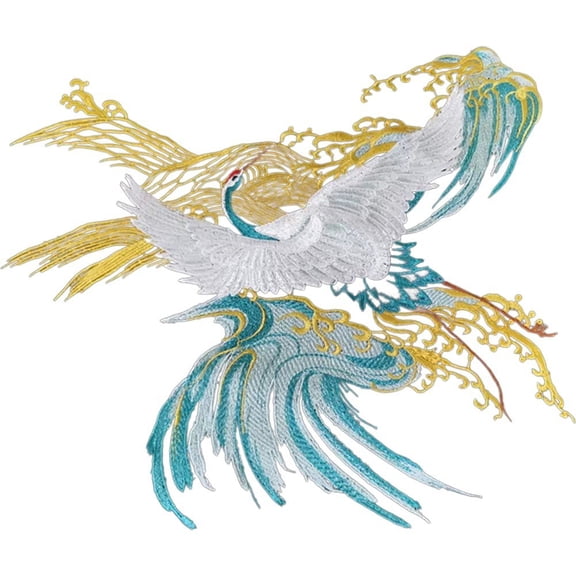 Vjnyvs Chinese Crane Embroidery Patch Sew On Bird Applique Polyester DIY Clothes Decor