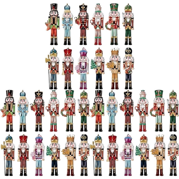 Vjnyvs Christmas Nutcracker Ornaments, 36-Piece Mini Wooden Nutcracker Soldier Hanging Decor for Holiday Party, 8 cm, 36 Pcs