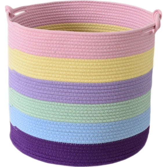 Vjnyvs Cotton Rope Storage Box Rainbow Basket Handwoven Cotton Rope Round Basket Large Blanket Basket Laundry Hamper for Home Nursery Classroom Organization