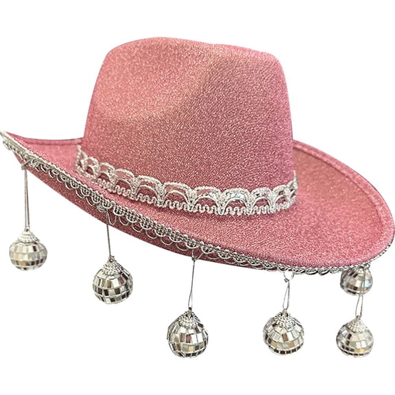 Vjnyvs Cowboy Hat with Gold Powder Disco Ball Neon Sparkly Glitter Cowboy Hats Pendant Disco Hat for Carnival Party Fun Nightclub Bar
