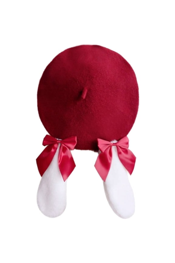 Cute Plush Rabbit Ears Beret Hat Women's Beanie Beret Hat Warm Winter Bonnets Lolita Sweet Beret Hats