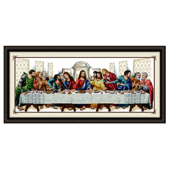 Vjnyvs DIY Cross Stitch Embroidery Kit, The Last Supper Printed Pattern, Handmade Needlework Set for Home Wall Decor