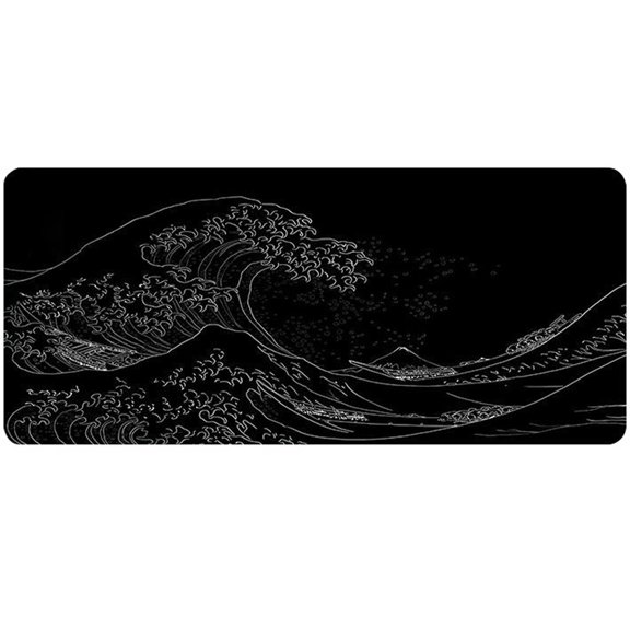 Vjnyvs Extended Large Anime Black Mouse Pad Kanagawa Painting Big Gaming Mouse Mat Non-Slip Water-Resistant Rubber Base Computer Keyboard Mat Full Desk Mousepad 3D Pattern Keyboard Mat