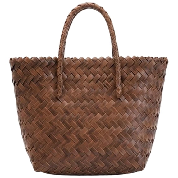 Vjnyvs Faux Rattan Woven Tote Bag, Artificial Straw Handbag for Women, Braided Handle Summer Beach Shopping Shoulder Bag