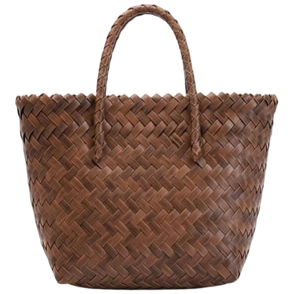 Vjnyvs Faux Rattan Woven Tote Bag, Artificial Straw Handbag for Women, Braided Handle Summer Beach Shopping Shoulder Bag