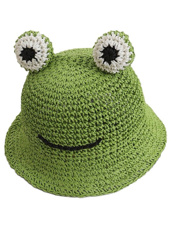 Frog Bucket Hat, Cute Frog Straw Hat Wide Brim Fisherman Hat Lightweight Sun Hat Spring Summer Beach Hat