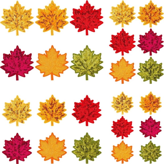 Vjnyvs Glitter Maple Leaf Iron On Patches 24Pcs Autumn Embroidery Set