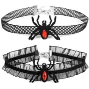 Vjnyvs Gothic Lace Choker Necklace 2PCS Adjustable Spider Web Clavicle Chain Halloween Jewelry