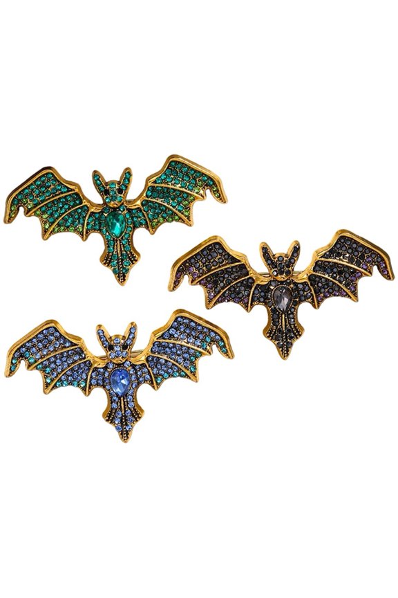 Gothic Rhinestone Bat Brooch Pins 3Pcs Dark Style Lapel Jewelry
