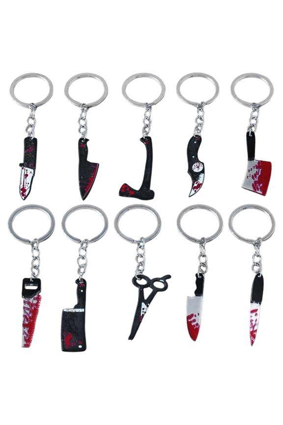 Halloween Bloody Keychain 10Pcs Fake Knife Scissors Axe Saw Set