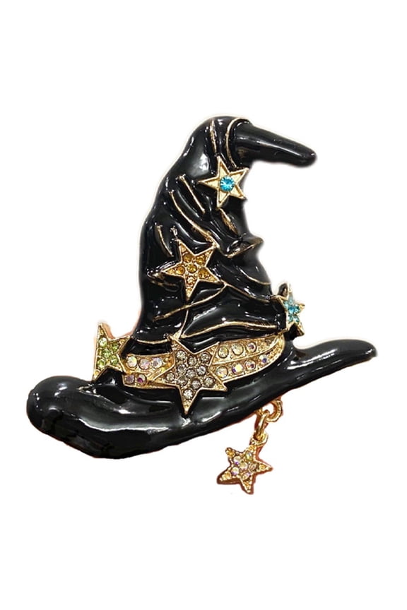 Halloween Witch Hat Brooch Pin Rhinestone Lapel Pin Badge Backpack Accessory