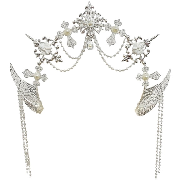 Vjnyvs Halo Design Headband with Wing Tassels Hair Band Goddess Halo Crown Wedding Headpiece Hair Accessories for Women