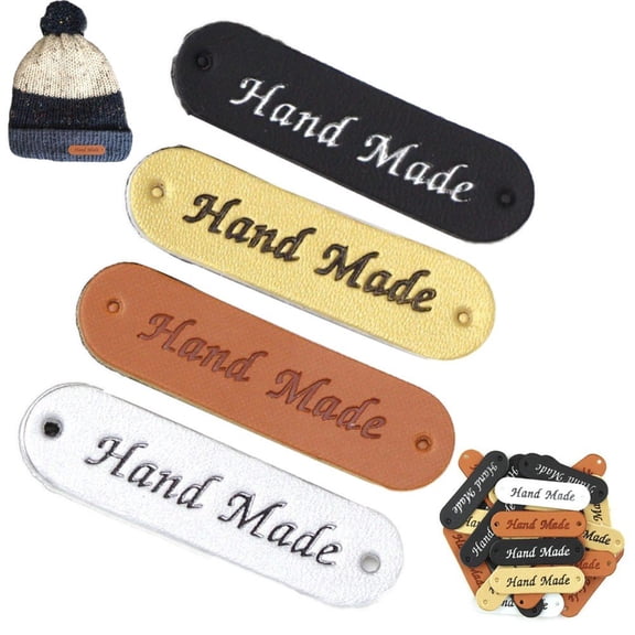 Vjnyvs Handmade Leather Labels 50pcs PU Leather Handmade Labels Tags Custom Knitting Labels for Hat Scarf DIY Apparel Accessories