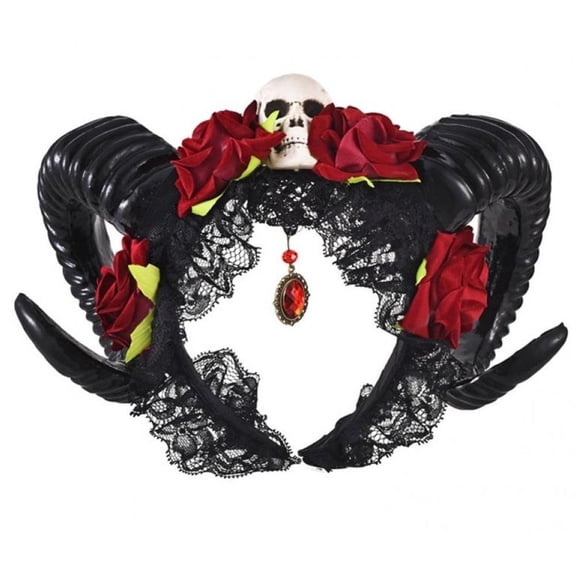 Vjnyvs Handmade Sheep Horn Headband Hairband Accessory Demon Evil Gothic Rose Headwear Prop Lolita Hairband for Party Halloween