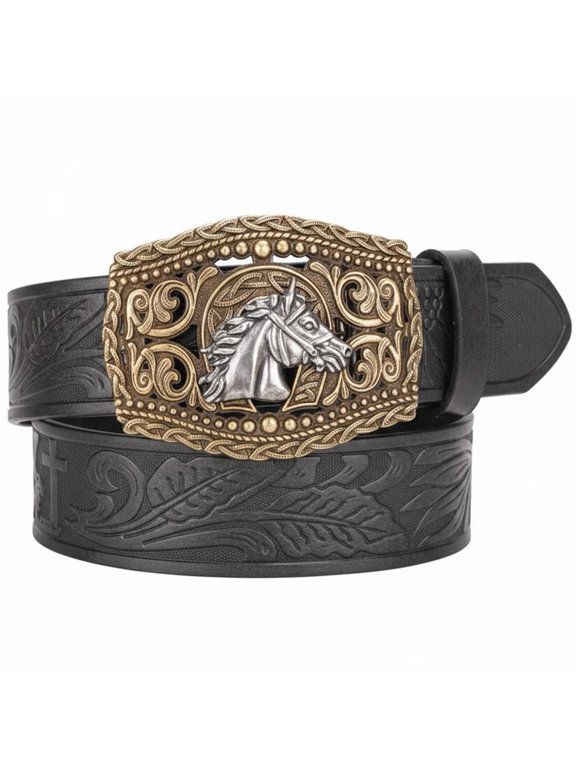 Horse Head Snap Buckle Belt, Western Cowboy Waistband for Jeans and Dresses